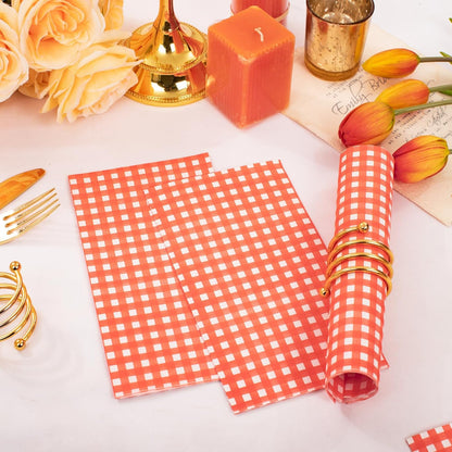 WDF 150Pack Orange Checkered Napkins - 3 Ply Disposable Orange and White Gingham Napkins Guest Napkins, Dinner Napkins Paper for Spring/Picnic/Wedding/Birthday/Party/Mother's Day