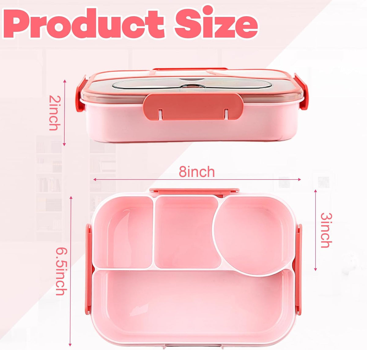 Bento Box for Adults,4 Compartments Lunch Box, Snack Containers Reusable Lunch Containers Drop-Proof, Dishwasher Safe & Made with BPA-Free Materials, Pink