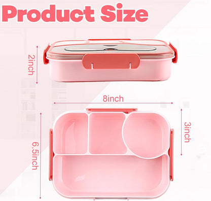 Bento Box for Adults,4 Compartments Lunch Box, Snack Containers Reusable Lunch Containers Drop-Proof, Dishwasher Safe & Made with BPA-Free Materials, Pink