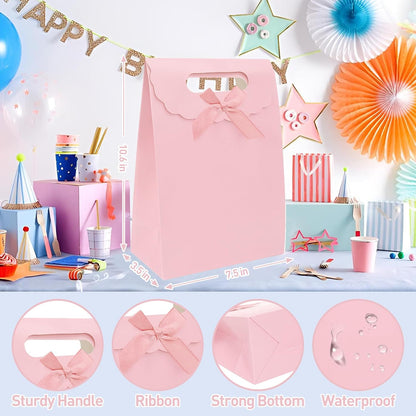 gift bags with handles medium size 7×4×10 inch 16pcs for gift wrap birthday,party favor,wedding,anniversary (pink)
