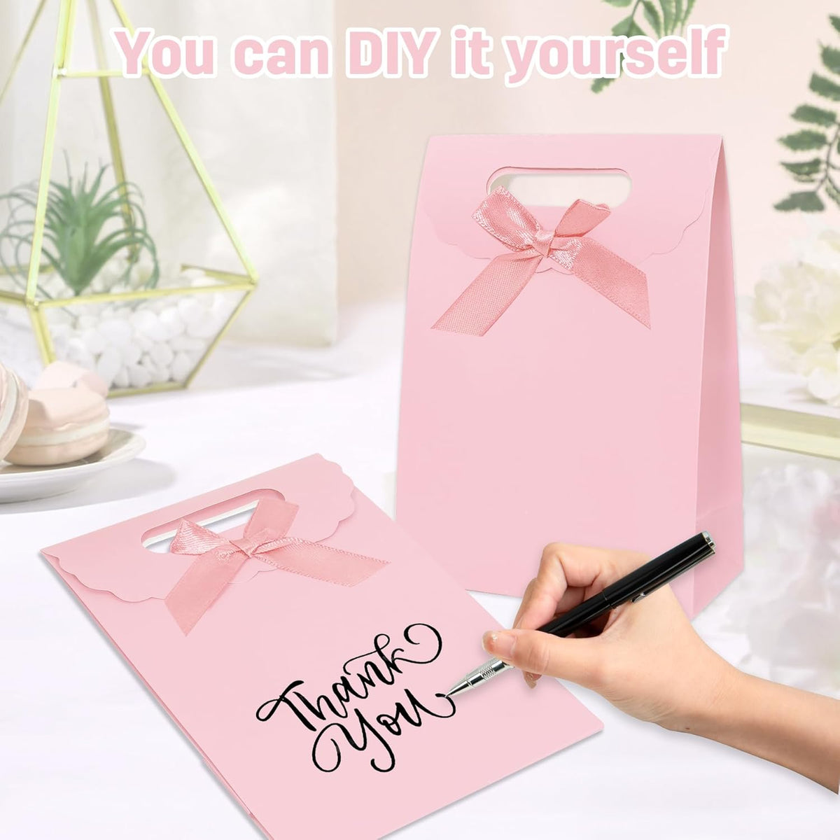 gift bags with handles medium size 7×4×10 inch 16pcs for gift wrap birthday,party favor,wedding,anniversary (pink)