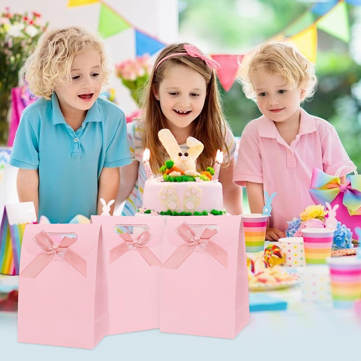 gift bags with handles medium size 7×4×10 inch 16pcs for gift wrap birthday,party favor,wedding,anniversary (pink)