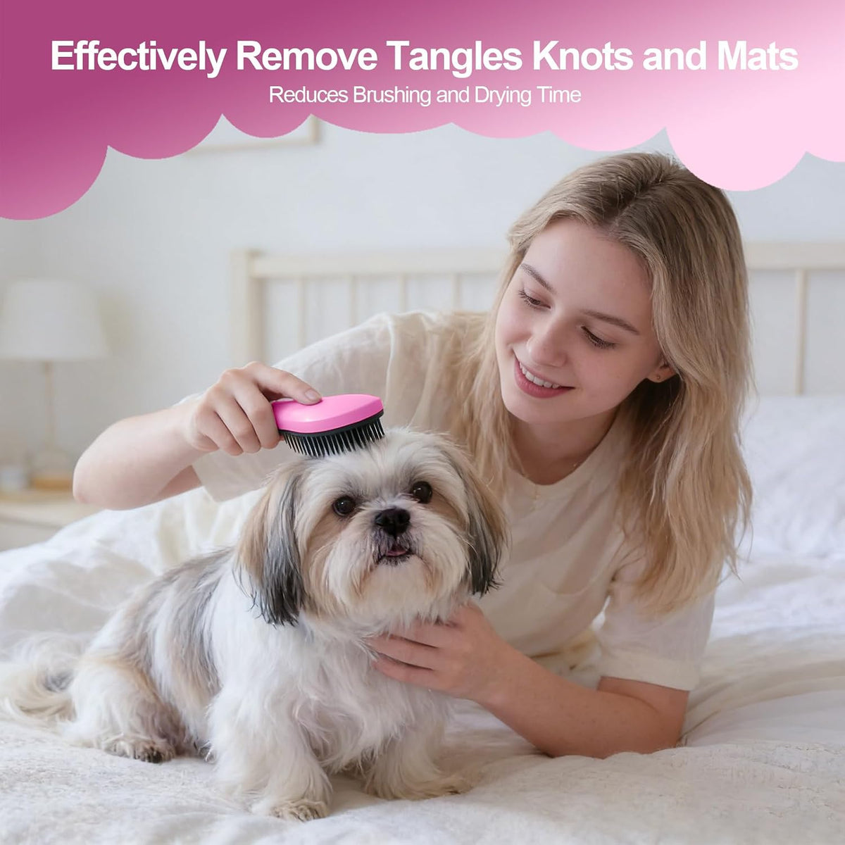 Small Dog Brush, Skin-friendly Soft Bristles (Pink)