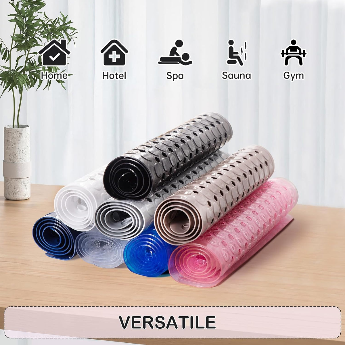 Non-Slip Bathtub and Shower Mats, Power Grip Bath Mat 35 x 16.3 Inch with Suction Cups and Drain Holes for Tub Bathroom Floor Safety, Machine Washable Soft Bathmat, Clear Pink