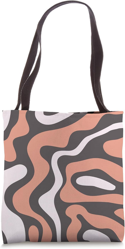 Peach and Pink Abstract Swirl Wavy Pattern on Charcoal Tote Bag