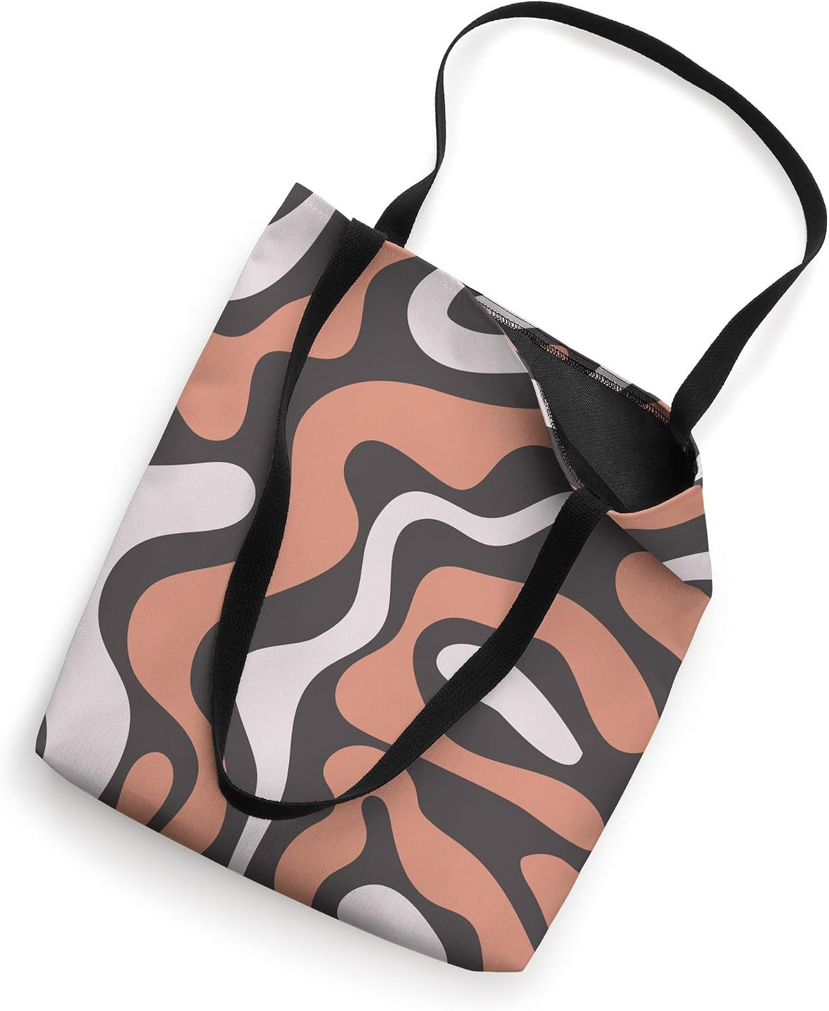 Peach and Pink Abstract Swirl Wavy Pattern on Charcoal Tote Bag