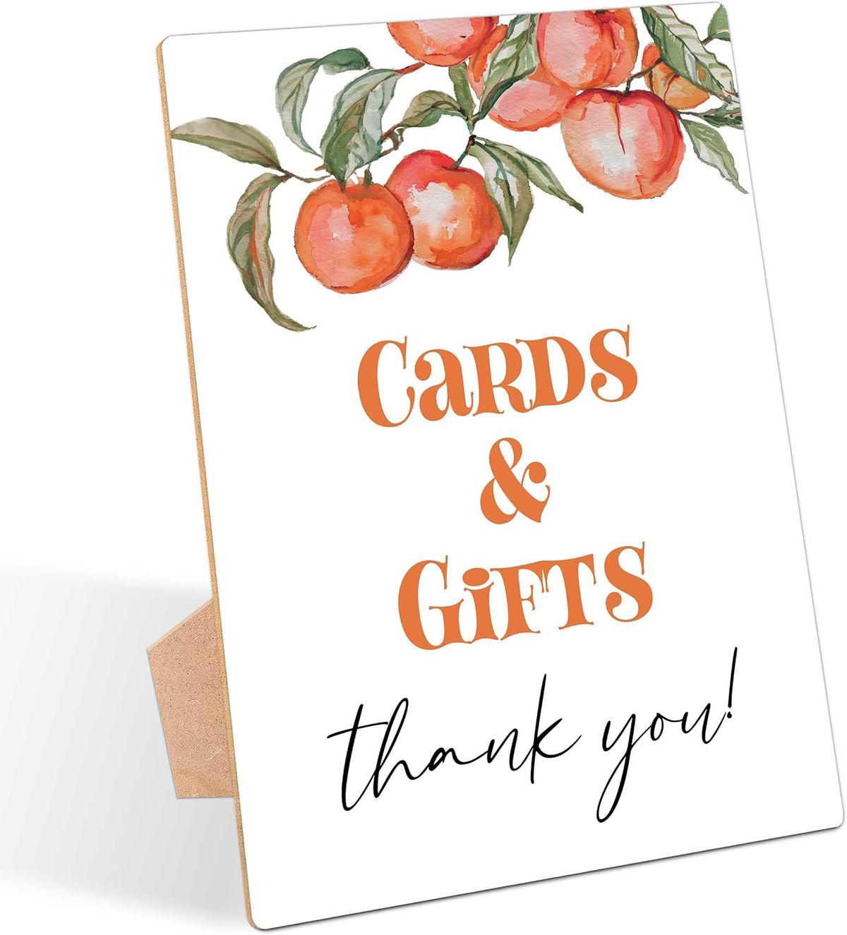 Peach Baby Shower Table Sign, Cards and Gifts Sign, Pack of 1 Wooden Tabletop Sign with Stand, Sweet Peach Baby Shower Supplies, Gender Reveal Party Decorations - RG51