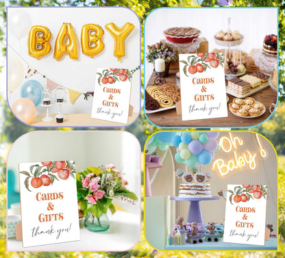 Peach Baby Shower Table Sign, Cards and Gifts Sign, Pack of 1 Wooden Tabletop Sign with Stand, Sweet Peach Baby Shower Supplies, Gender Reveal Party Decorations - RG51