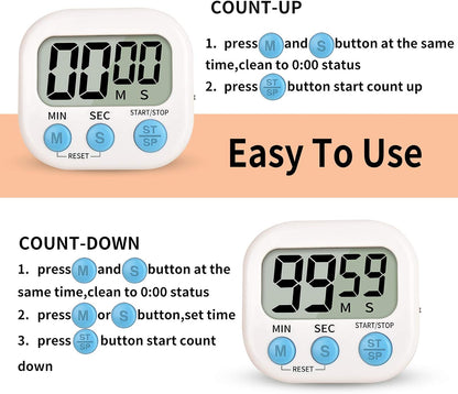 Timer for Kids,Kitchen Timer Digital,Magnetic Back,Loud Ring,Stand for Cooking,Classroom,Bathroom,Teachers,Kids 2 Pack, White Pink