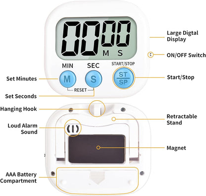 Timer for Kids,Kitchen Timer Digital,Magnetic Back,Loud Ring,Stand for Cooking,Classroom,Bathroom,Teachers,Kids 2 Pack, White Pink