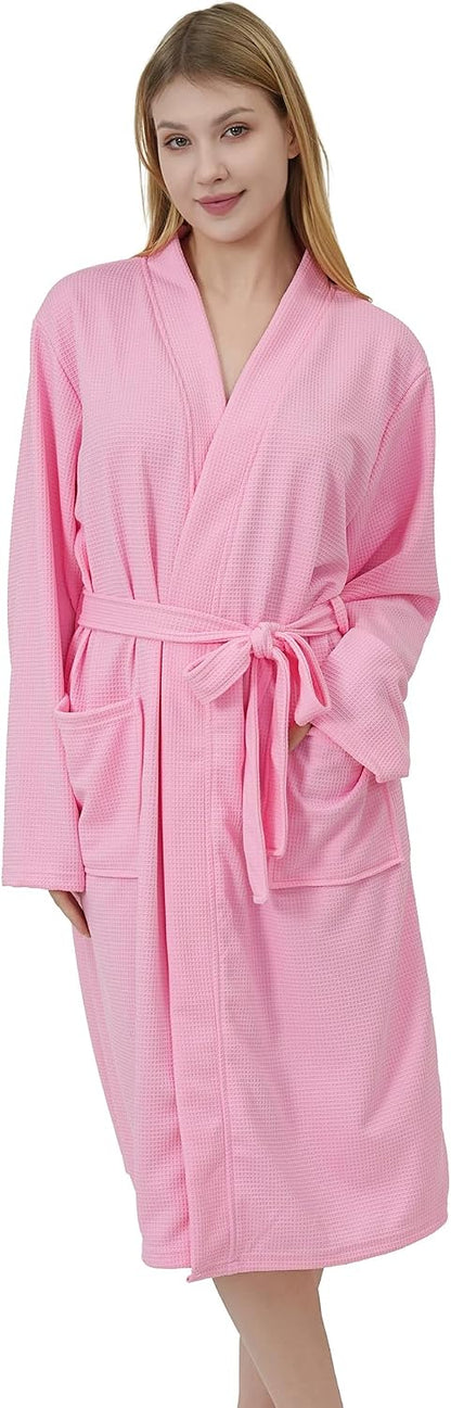 Women’s Waffle Kimono Bathrobe Soft Lightweight Knee-Length for Comfortable Home and Leisure Wear