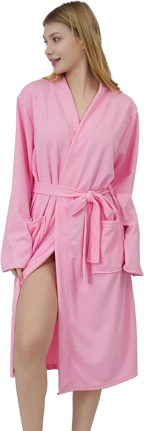 Women’s Waffle Kimono Bathrobe Soft Lightweight Knee-Length for Comfortable Home and Leisure Wear