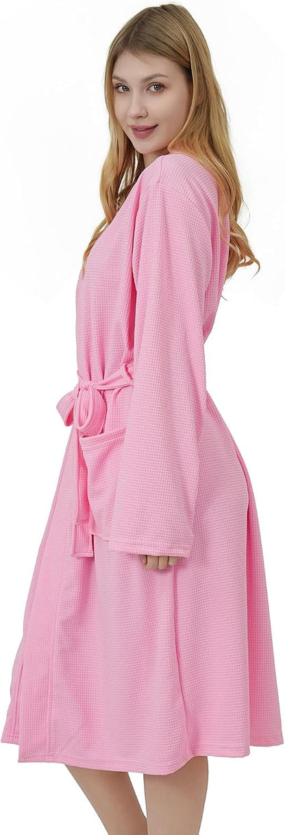 Women’s Waffle Kimono Bathrobe Soft Lightweight Knee-Length for Comfortable Home and Leisure Wear