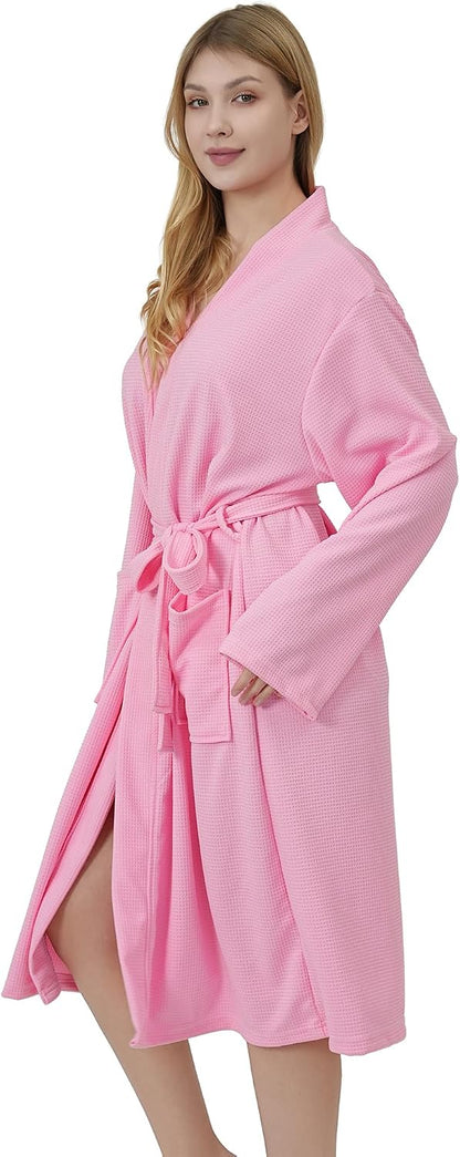 Women’s Waffle Kimono Bathrobe Soft Lightweight Knee-Length for Comfortable Home and Leisure Wear