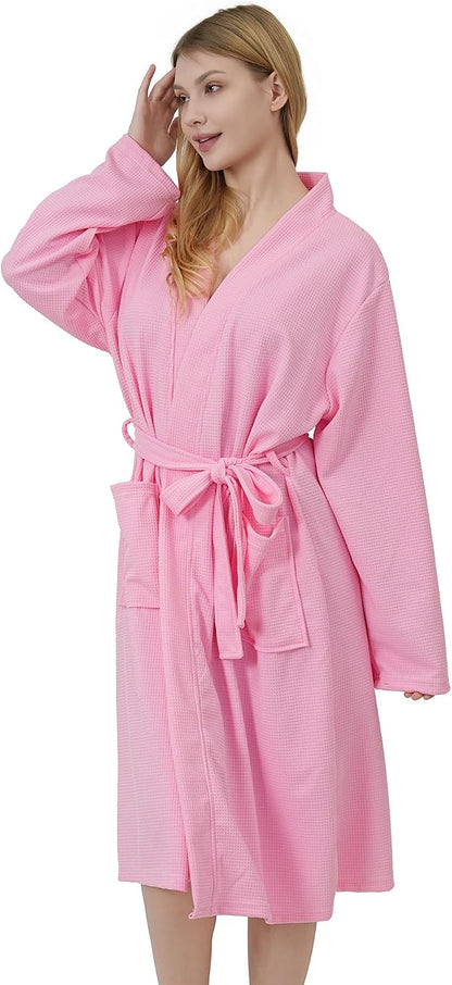 Women’s Waffle Kimono Bathrobe Soft Lightweight Knee-Length for Comfortable Home and Leisure Wear