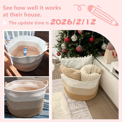 70L Large Cotton Rope Basket, Decorative Woven Blanket Storage for Living Room, Boho Toy Storage & Toy Box for Kids, Versatile Laundry Basket & Nursery Hamper for Blankets(Pink)