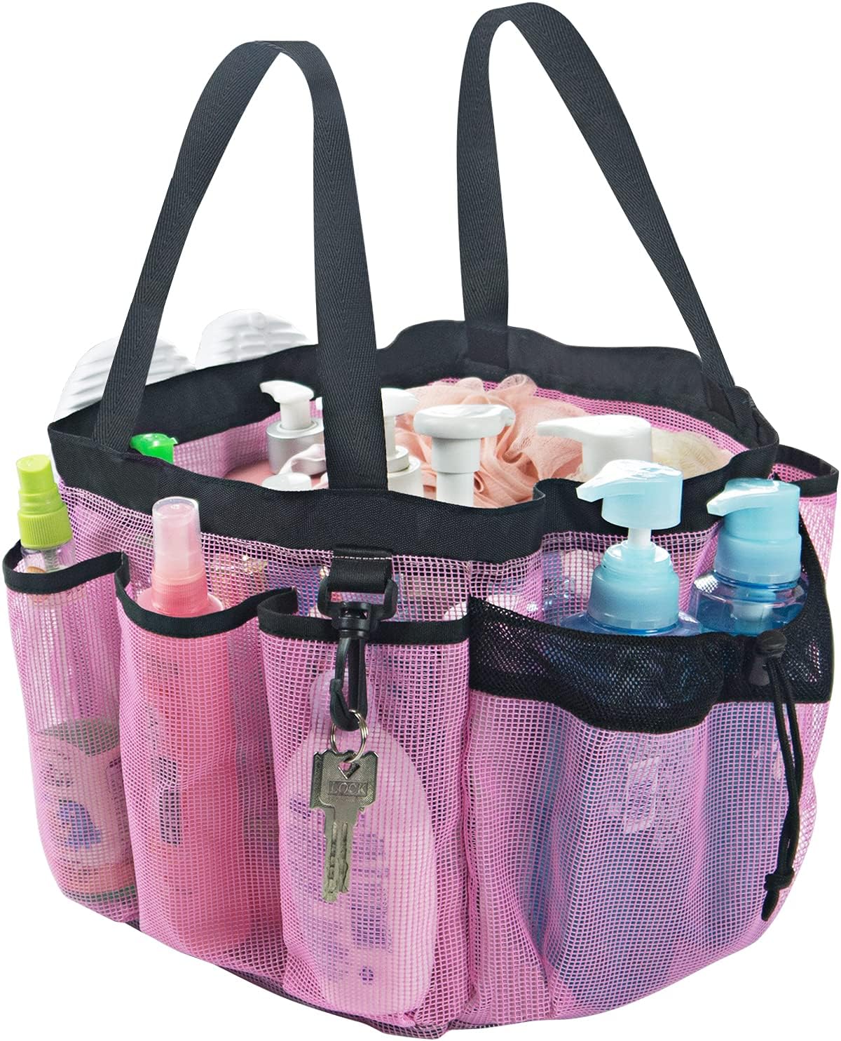 Large Mesh Shower Caddy Hanging Beach Tote Bag Travel Portable Cleaning Caddy Shower Organizer Camping Accessories College Dorm Room Essentials, Pink