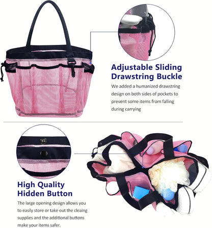 Large Mesh Shower Caddy Hanging Beach Tote Bag Travel Portable Cleaning Caddy Shower Organizer Camping Accessories College Dorm Room Essentials, Pink