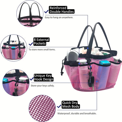 Large Mesh Shower Caddy Hanging Beach Tote Bag Travel Portable Cleaning Caddy Shower Organizer Camping Accessories College Dorm Room Essentials, Pink