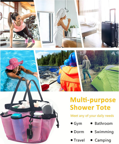 Large Mesh Shower Caddy Hanging Beach Tote Bag Travel Portable Cleaning Caddy Shower Organizer Camping Accessories College Dorm Room Essentials, Pink