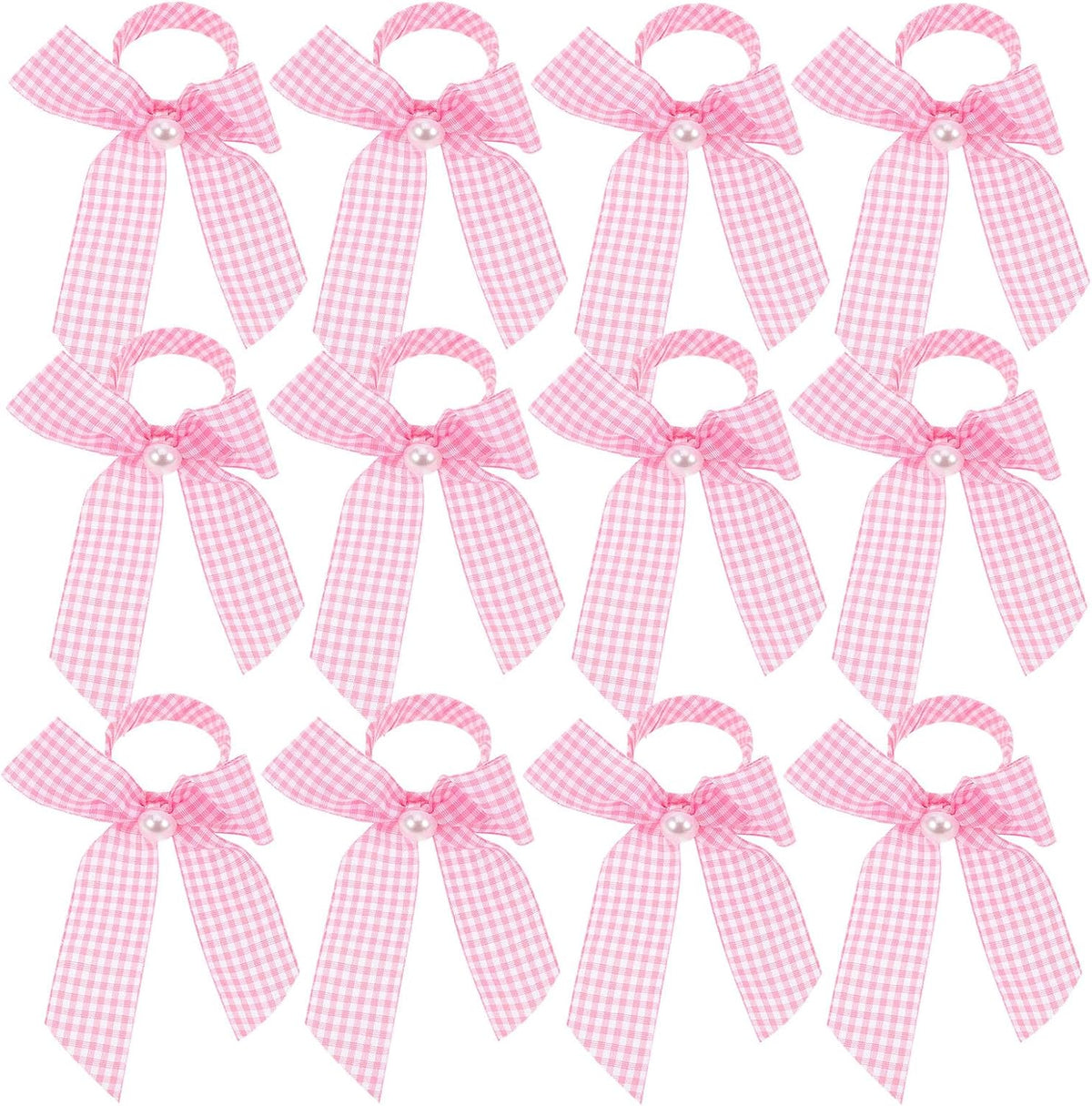 12pcs Pink Bow Napkin Rings Checkered Ribbon Napkin Holders for Shower Bridal Brunch Wedding Banquet Table Decor Reusable Lightweight Table Setting Accessories