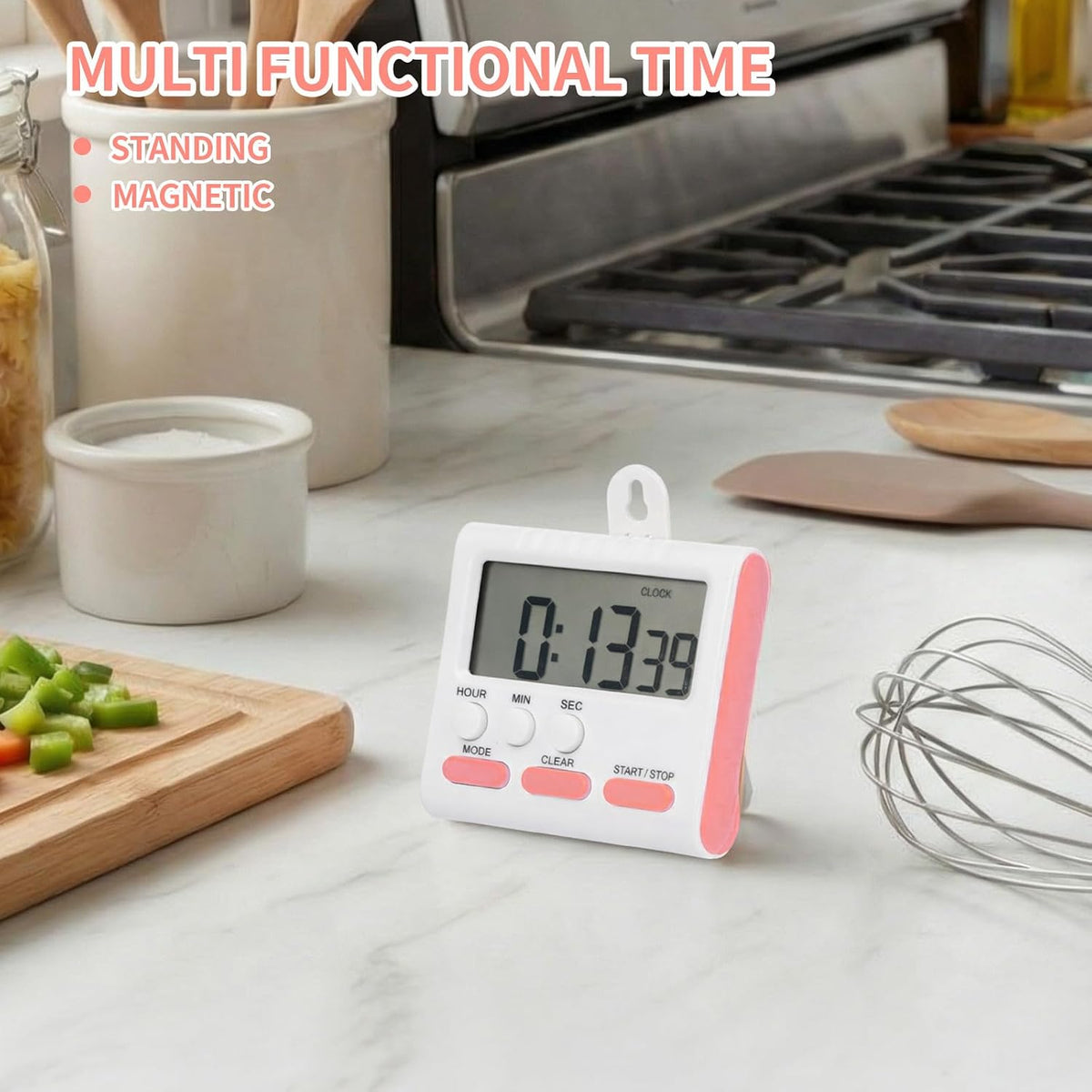 3 Pack Digital Kitchen Timer for Cooking, Large Digits, 24 Hour Magnetic Backing Stand Kitchen Timers Clock for Classroom Kids Teachers, Loud Alarm and Large Screen (Pink)