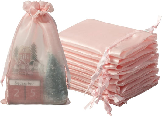 20 Pcs Pink Small Organza Bags 6X9 inch for Wedding Favors with Drawstring, Mini Mesh Gift Bags Jewelry Pouch for Candy Bridal Shower Party Favor Baby Shower Christmas