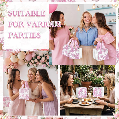 24 Pcs Small Floral Gift Bags, Pink,White Mini Paper Favor