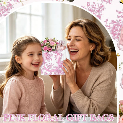 24 Pcs Small Floral Gift Bags, Pink,White Mini Paper Favor