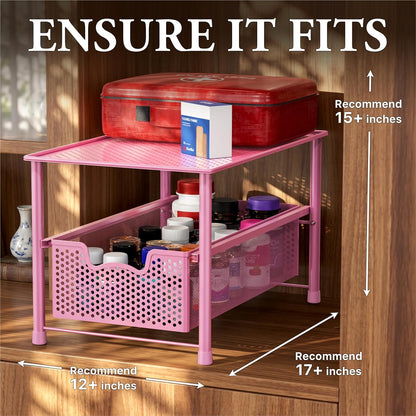 Stackable Under Sink Sliding Basket Drawer, Pink