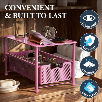 Stackable Under Sink Sliding Basket Drawer, Pink