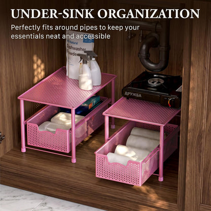 Stackable Under Sink Sliding Basket Drawer, Pink