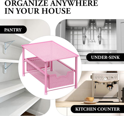 Stackable Under Sink Sliding Basket Drawer, Pink