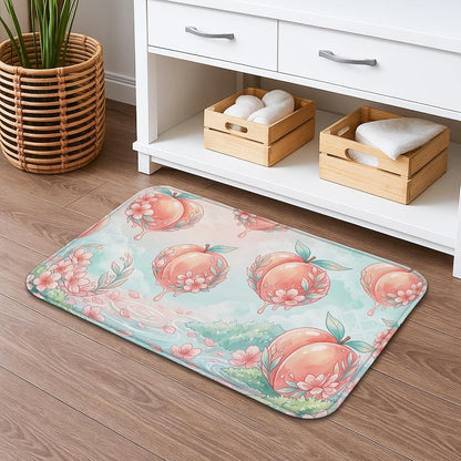 Peach Blossom Quick Dry Bath Mat, Floral Pastel Design Absorbent Non Slip Shower Mat, Spring Decorative Flannel Washable Bath Rugs for Bathroom Toilet Restroom 20x32 Inch