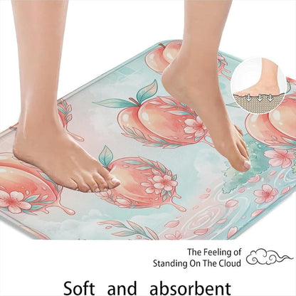Peach Blossom Quick Dry Bath Mat, Floral Pastel Design Absorbent Non Slip Shower Mat, Spring Decorative Flannel Washable Bath Rugs for Bathroom Toilet Restroom 20x32 Inch