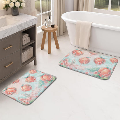 Peach Blossom Quick Dry Bath Mat, Floral Pastel Design Absorbent Non Slip Shower Mat, Spring Decorative Flannel Washable Bath Rugs for Bathroom Toilet Restroom 20x32 Inch