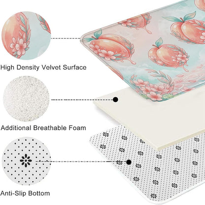 Peach Blossom Quick Dry Bath Mat, Floral Pastel Design Absorbent Non Slip Shower Mat, Spring Decorative Flannel Washable Bath Rugs for Bathroom Toilet Restroom 20x32 Inch