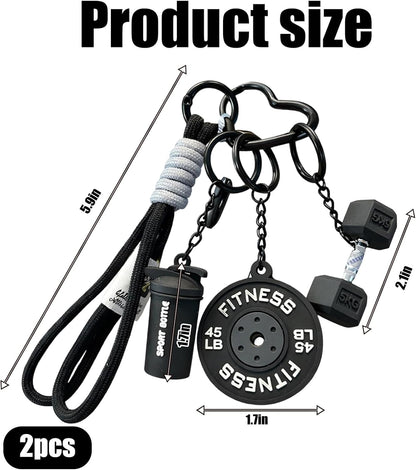 Fitness Keychain Set with 2 Barbell Charms,Gym Keychain for Women,Black and Pink PVC Keychain Accessories for Gym Bags and Personal Items, Ideal for Fitness Enthusiasts and Gift Giving