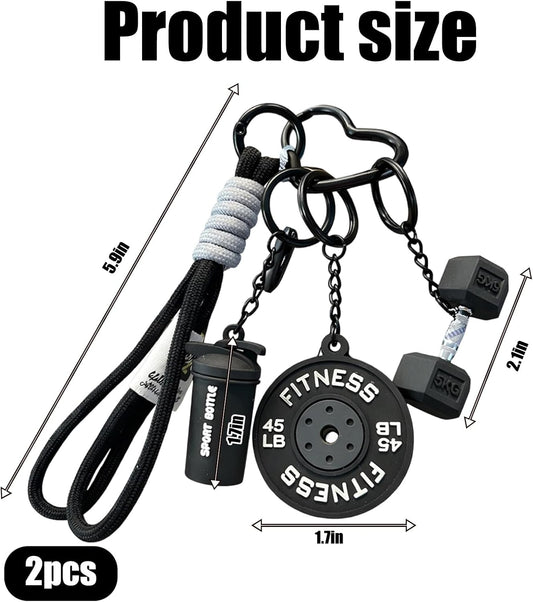 Fitness Keychain Set with 2 Barbell Charms,Gym Keychain for Women,Black and Pink PVC Keychain Accessories for Gym Bags and Personal Items, Ideal for Fitness Enthusiasts and Gift Giving