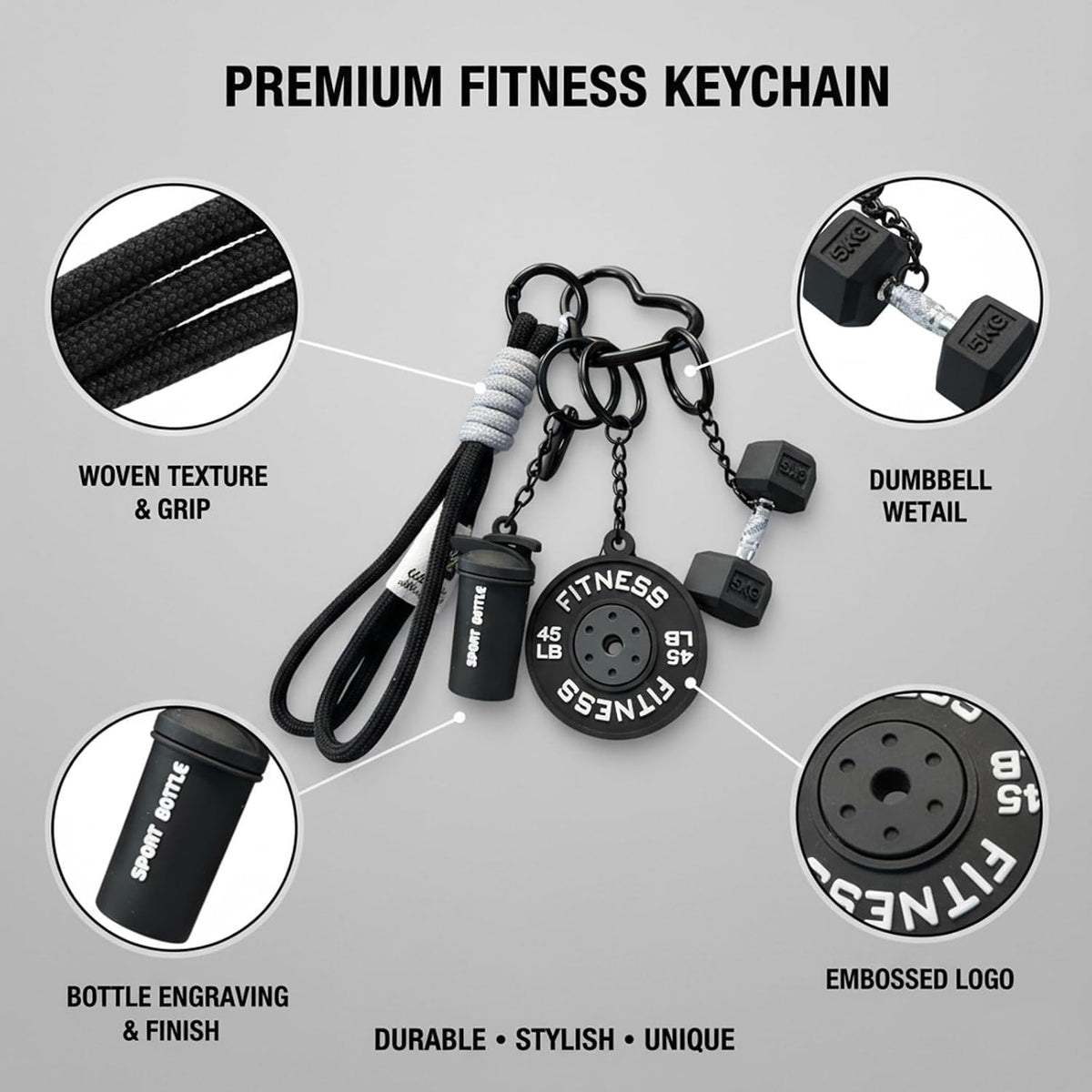 Fitness Keychain Set with 2 Barbell Charms,Gym Keychain for Women,Black and Pink PVC Keychain Accessories for Gym Bags and Personal Items, Ideal for Fitness Enthusiasts and Gift Giving
