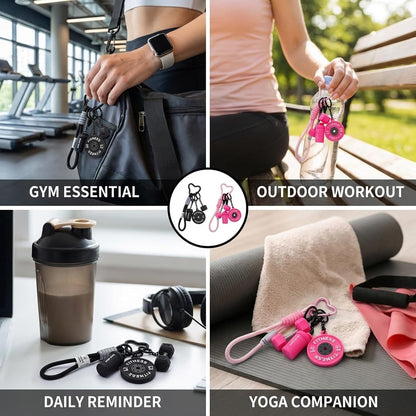 Fitness Keychain Set with 2 Barbell Charms,Gym Keychain for Women,Black and Pink PVC Keychain Accessories for Gym Bags and Personal Items, Ideal for Fitness Enthusiasts and Gift Giving