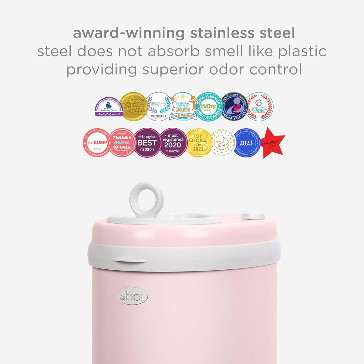 Stainless Steel Diaper Pail, No Special Bags, Odor-Locking, Blush Pink