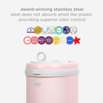 Stainless Steel Diaper Pail, No Special Bags, Odor-Locking, Blush Pink