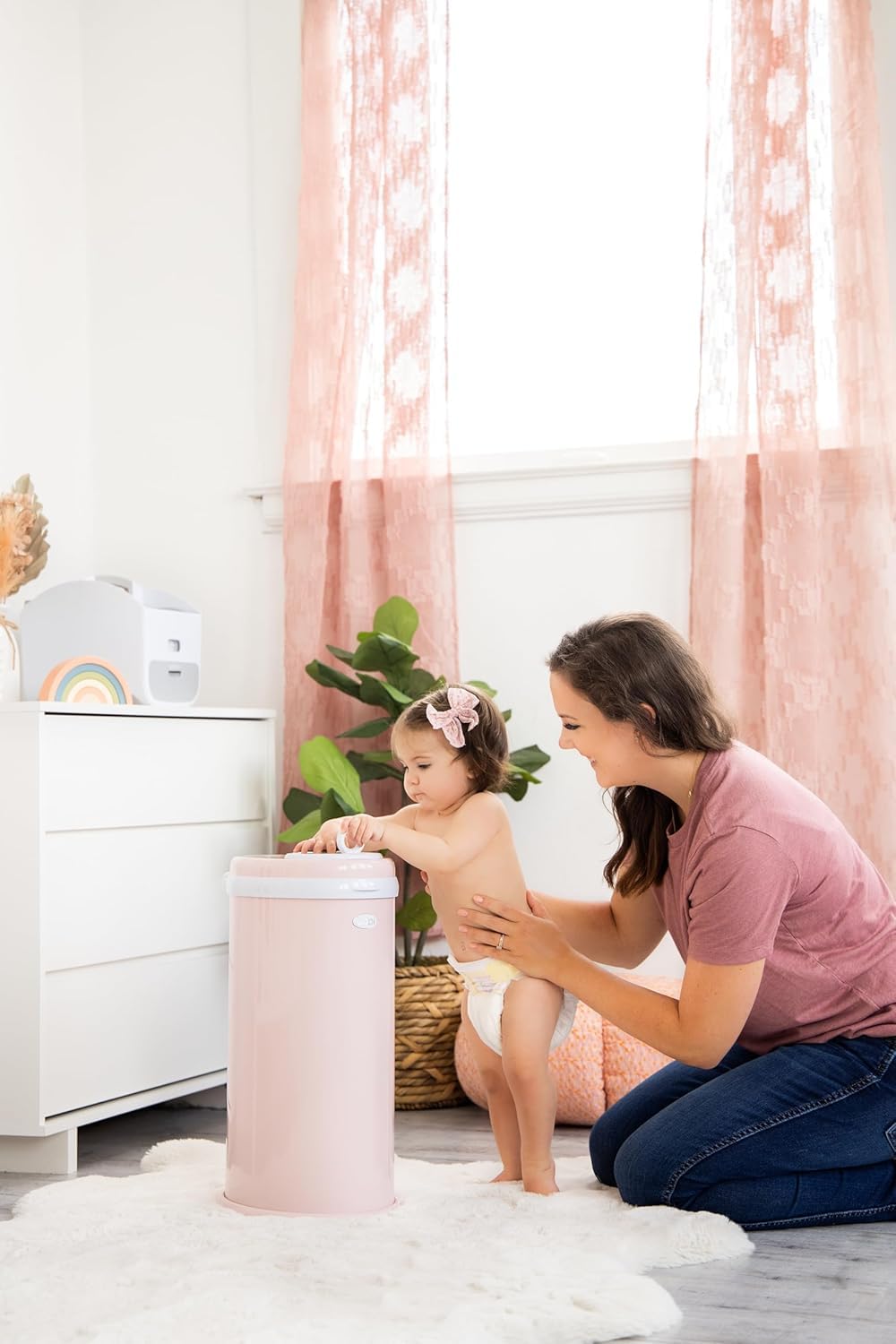 Stainless Steel Diaper Pail, No Special Bags, Odor-Locking, Blush Pink