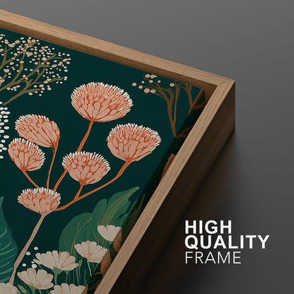 Framed Canvas Print Wall Art Set Botanical Floral Green Garden Flowers with White and Peach Blooms Illustrations Modern Art Decorative Zen for Living Room, Bedroom, Office - 24"x36"x2 Natural