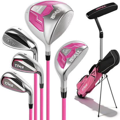 Golf Clubs for Men Women Right Left Handed 7-Piece Complete Set with Driver Hybrid 7 Iron 9 Iron Sand Wedge Putter Stand Bag - Beginner Mens Womens Golf Set Pink Purple Gray Black/Red