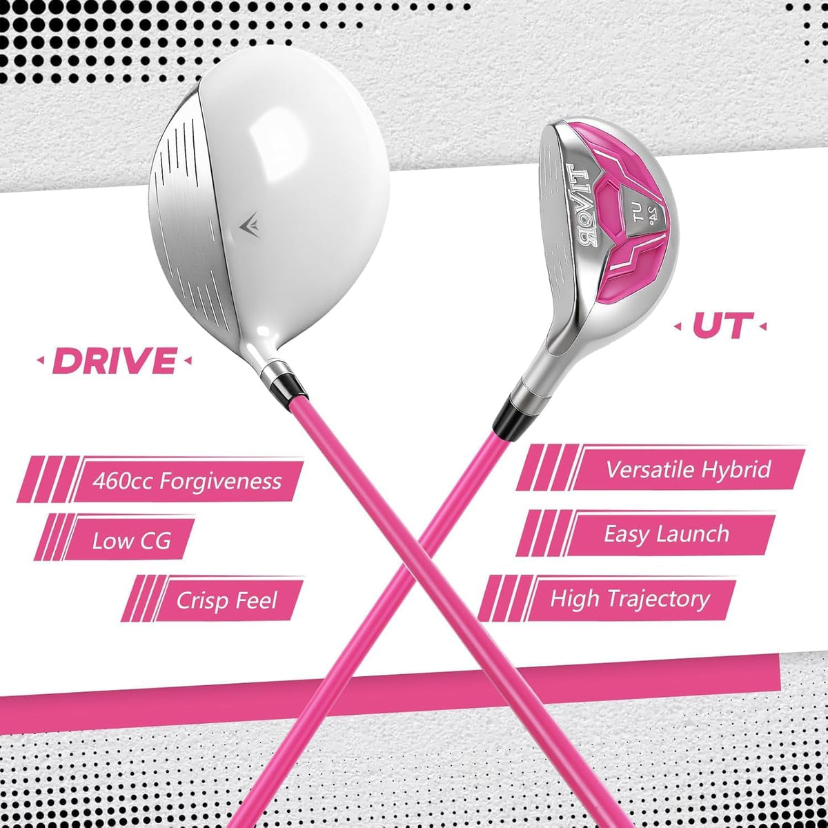 Golf Clubs for Men Women Right Left Handed 7-Piece Complete Set with Driver Hybrid 7 Iron 9 Iron Sand Wedge Putter Stand Bag - Beginner Mens Womens Golf Set Pink Purple Gray Black/Red