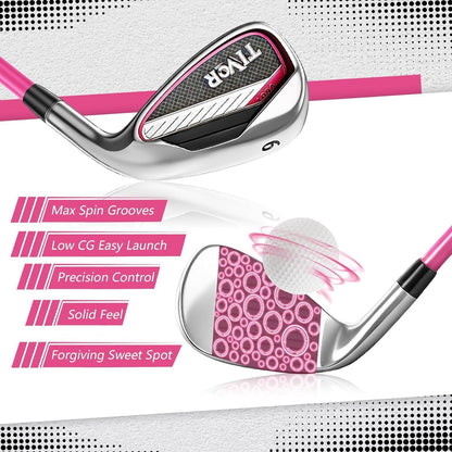 Golf Clubs for Men Women Right Left Handed 7-Piece Complete Set with Driver Hybrid 7 Iron 9 Iron Sand Wedge Putter Stand Bag - Beginner Mens Womens Golf Set Pink Purple Gray Black/Red