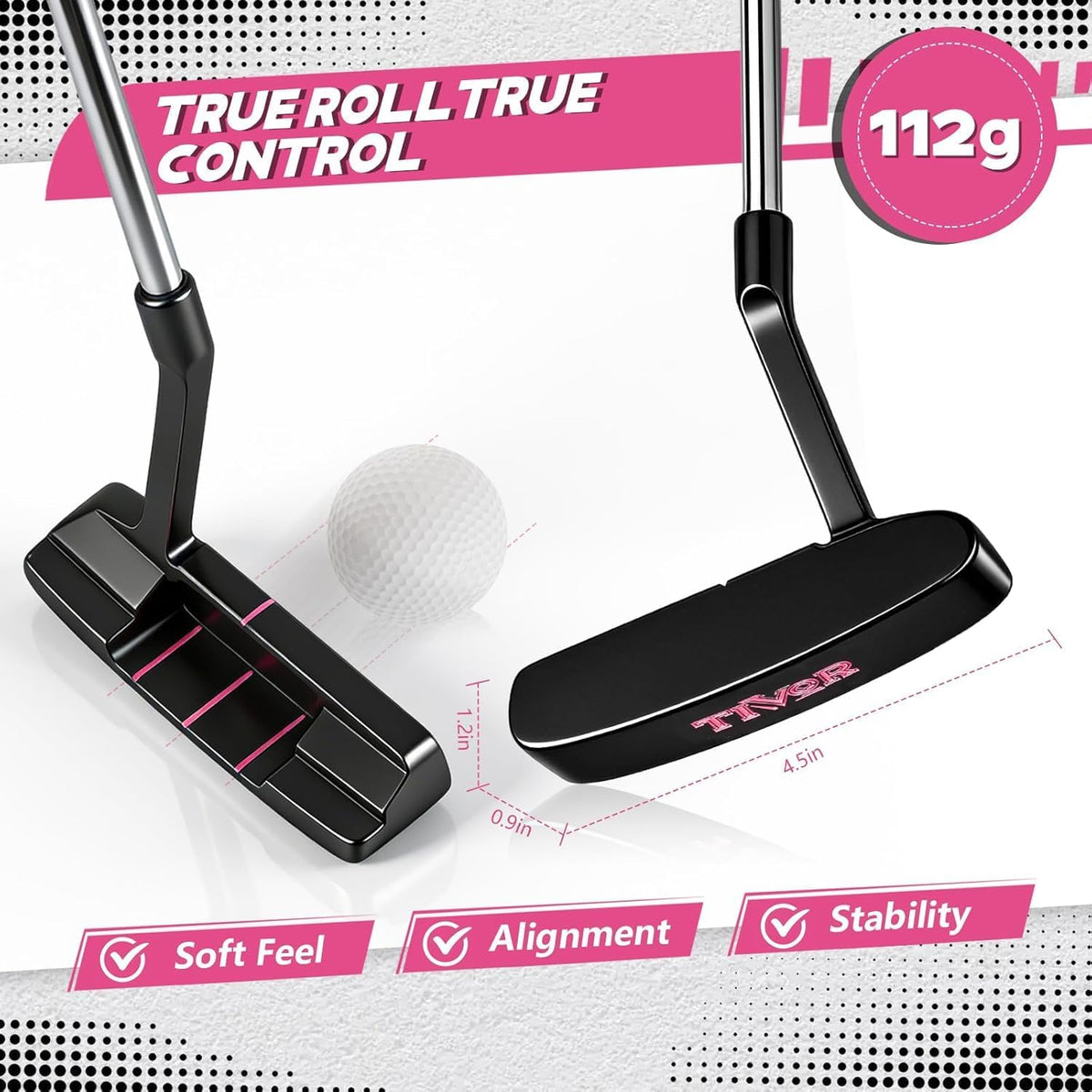 Golf Clubs for Men Women Right Left Handed 7-Piece Complete Set with Driver Hybrid 7 Iron 9 Iron Sand Wedge Putter Stand Bag - Beginner Mens Womens Golf Set Pink Purple Gray Black/Red