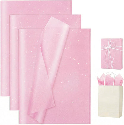 Pink Glitter Tissue Paper for Gift Bags 25 Sheets-20 x 20 Inch, Recyclable Gift Wrap Tissues for Decorating, Weddings, Birthdays, Party & Festival Decorations DIY Craft Supplies